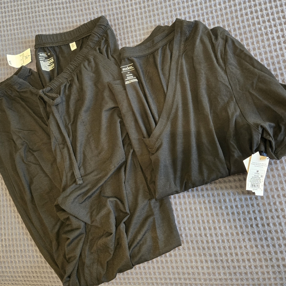 Women's Cloud Knit Short Sleeve Top and Jogger Pants Pajama Set - Auden Black M